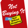 red price tag with the words "not buying it"