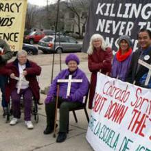 Bill and Genie Durland at a protest event